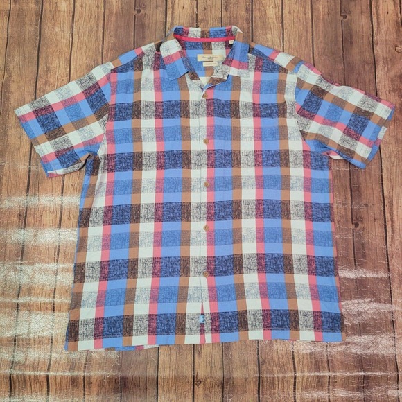 Tommy Bahama Other - Tommy Bahama Mens Shirt Blue Size 2XL XXL Button Down Silk Plaid Short Sleeve